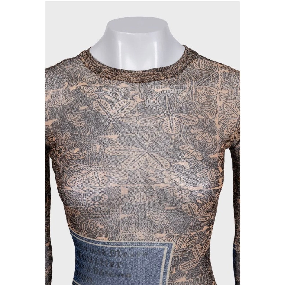 NWOR Jean Paul Gaultier Vintage Printed Long Sleeve Top XXS Pre-owned