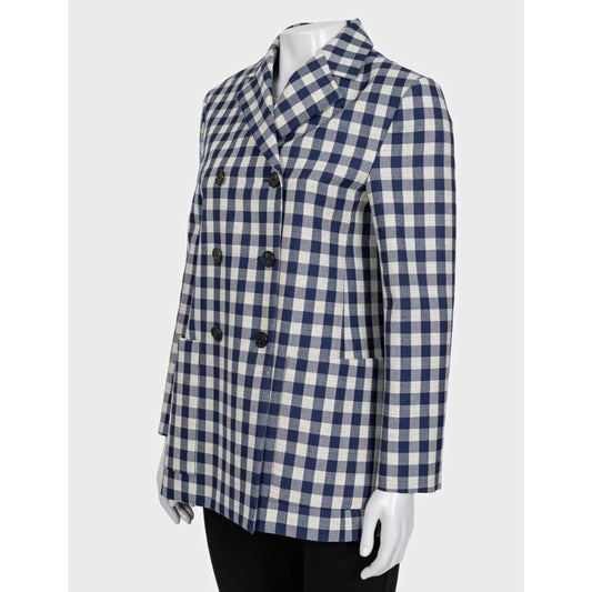 NWOT Christian Dior Blue Wool Plaid Double-Breasted Jacket Sz. 42 Pre-owned