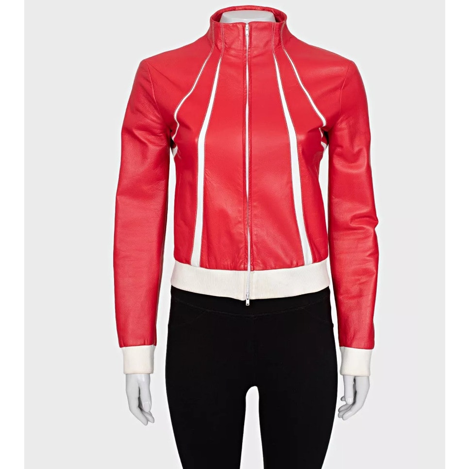 Valentino Red Leather Contrast Details Jacket Sz.42 Pre-owned