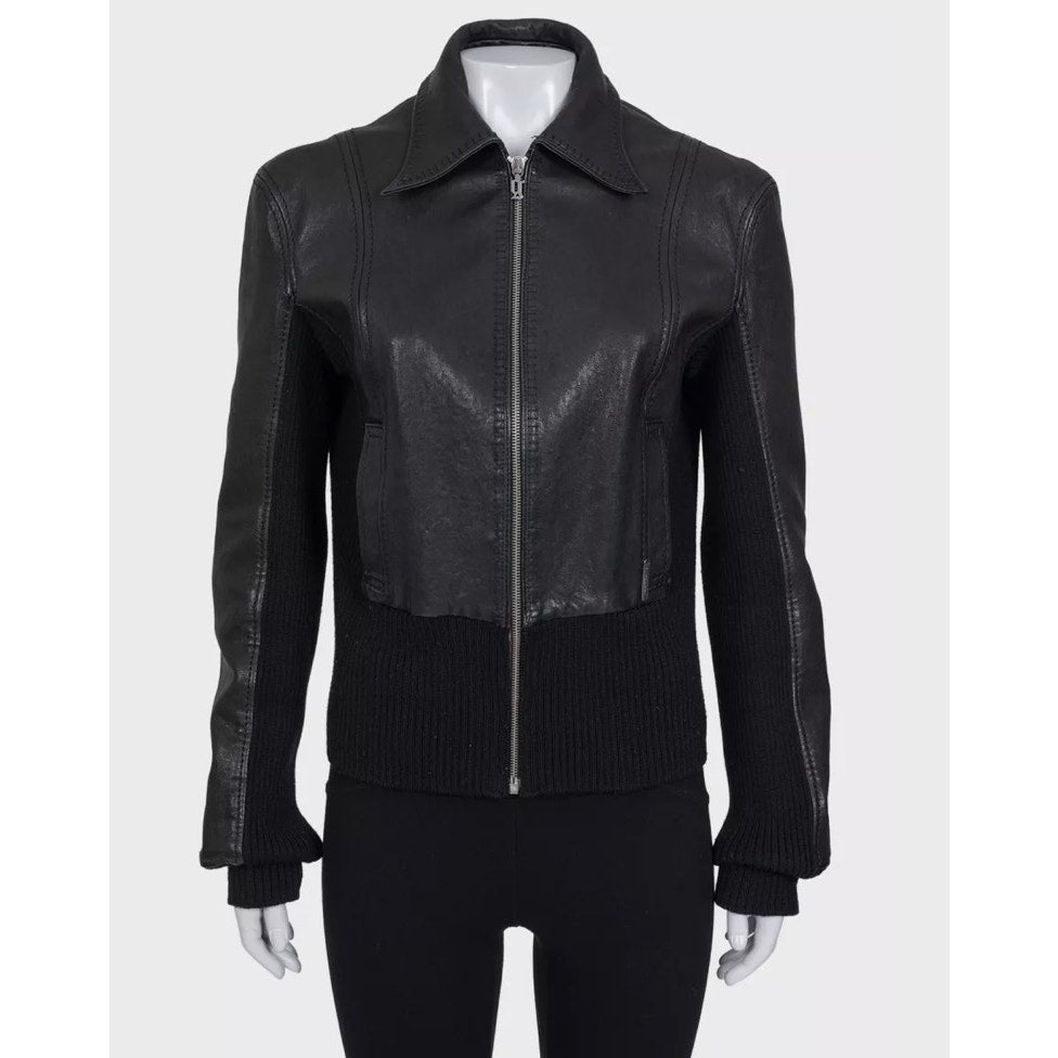 John Galliano Black Embroidered Leather Jacket EU34/XS pre-ownned