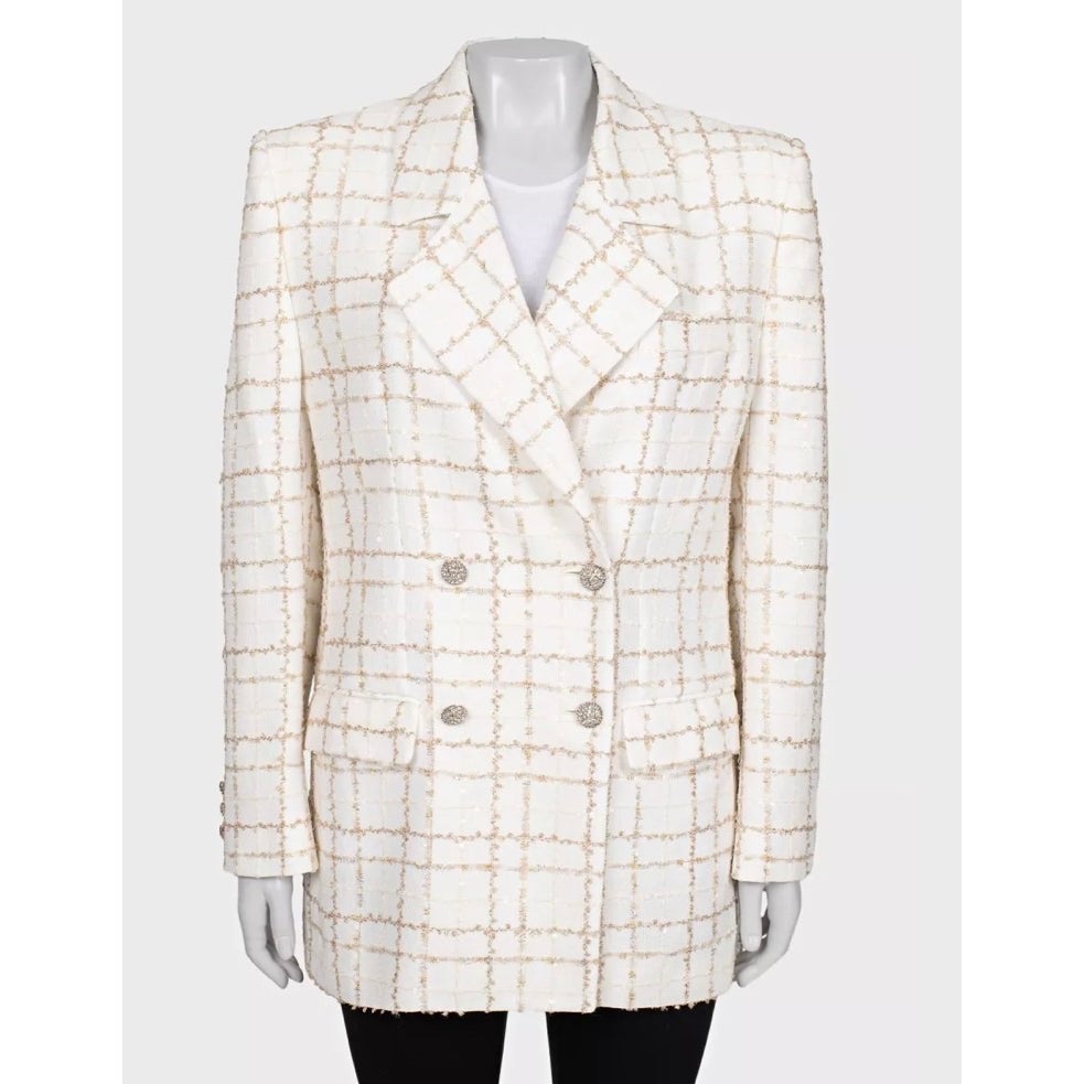 NWOT Alessandra Rich Sequin White Checked Blazer IT 42 (M) pre-owned