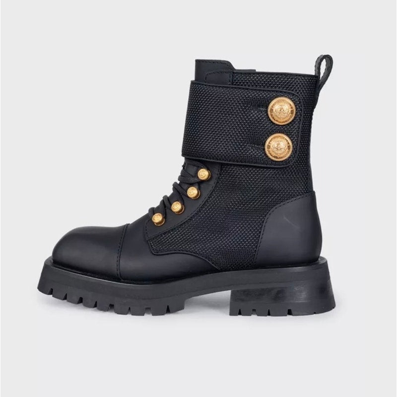 Balmain Leather Ankle Boots with Gold-Tone Buttons Sz.38 pre-owned