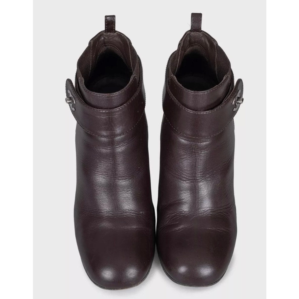 Chanel Brown Leather Ankle Boots, Silver Logo, Size 38 pre-owned