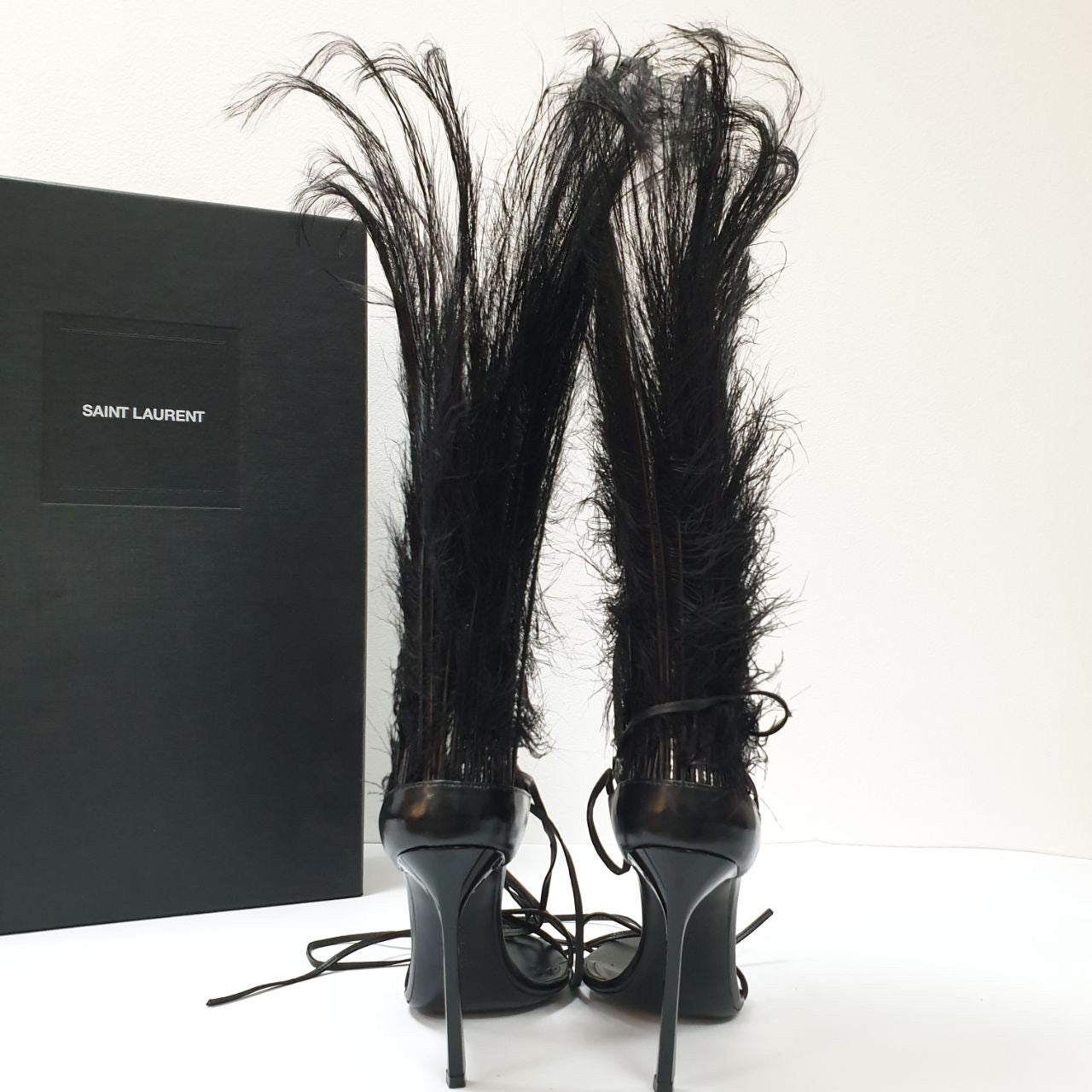 SAINT LAURENT Talitha Crystal Leather Ankle-Wrap Sandals Sz.38 Pre-owned