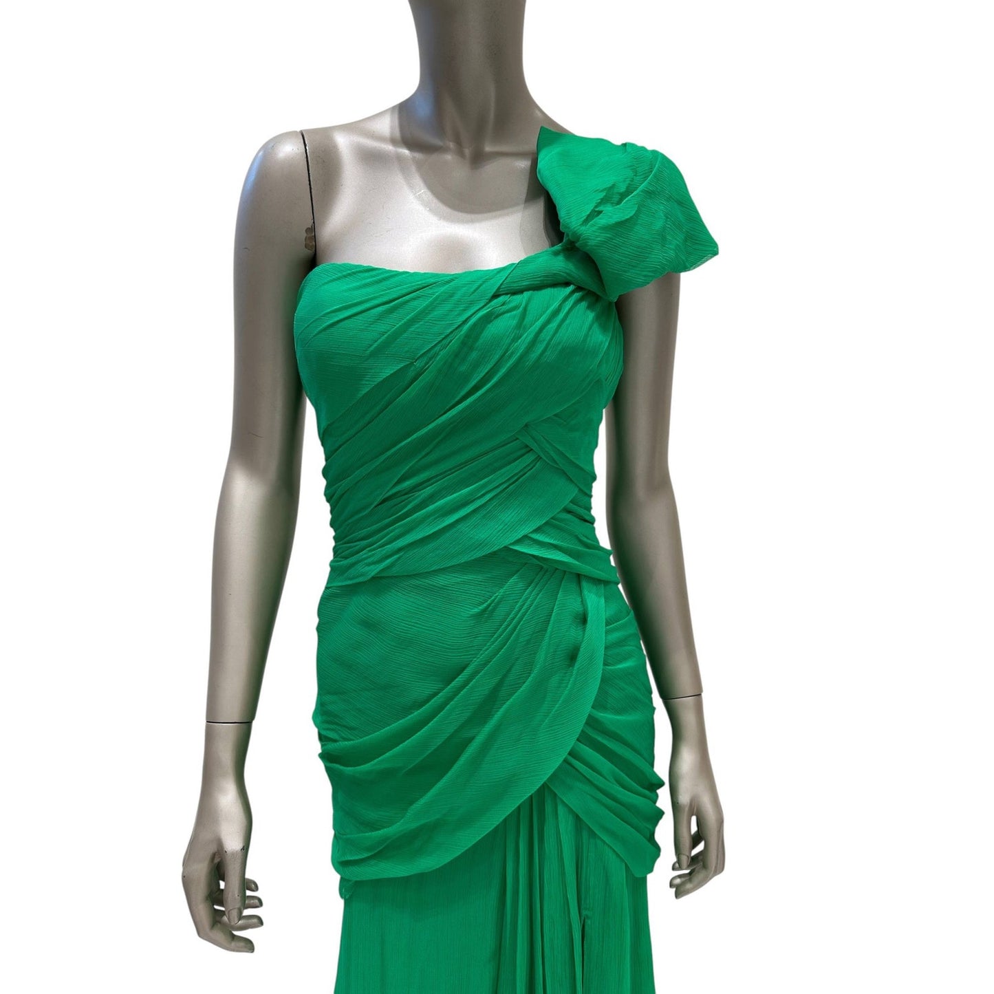 NWT  Oscar de la Renta Green Silk Evening Gown Sz.4 Pre-owned
