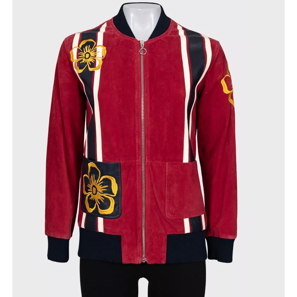 Valentino Spa Red Leather Embroidered Jacket - IT40 / US S pre-owned