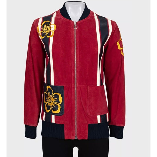 Valentino Spa Red Leather Embroidered Jacket - IT40 / US S pre-owned