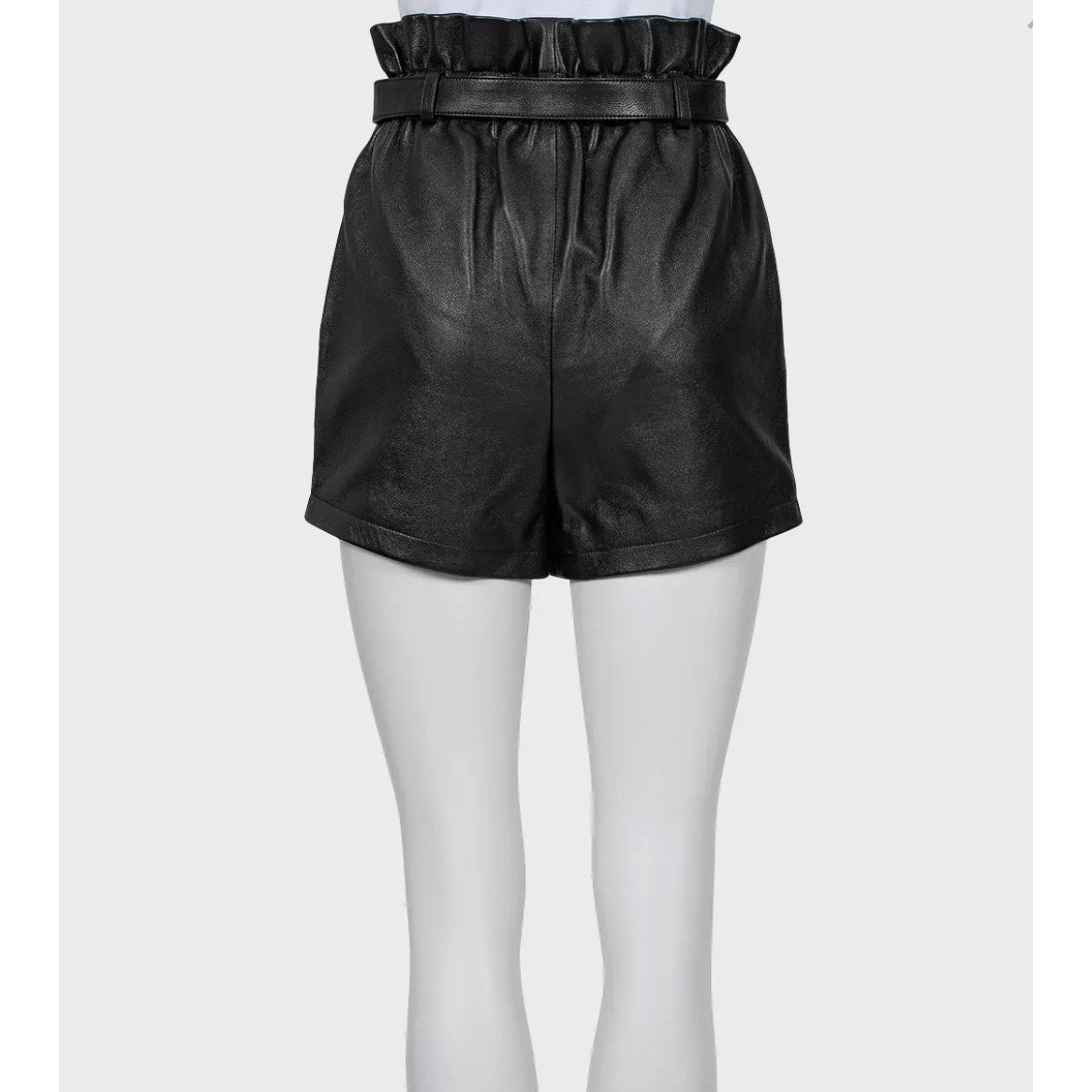 Saint Laurent Black Leather Elastic Waist Shorts Sz.36/S Pre-owned