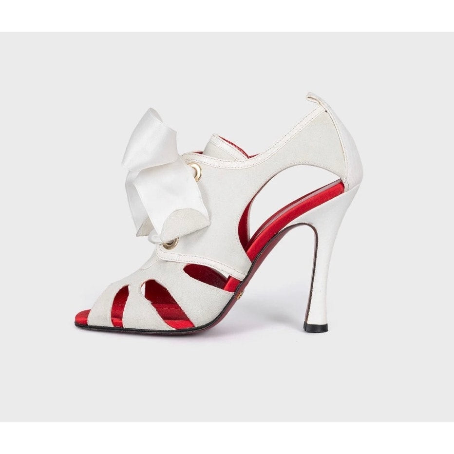 Dolce & Gabbana White Suede Lace-Up Stiletto Heels Sz.37.5 pre-owned