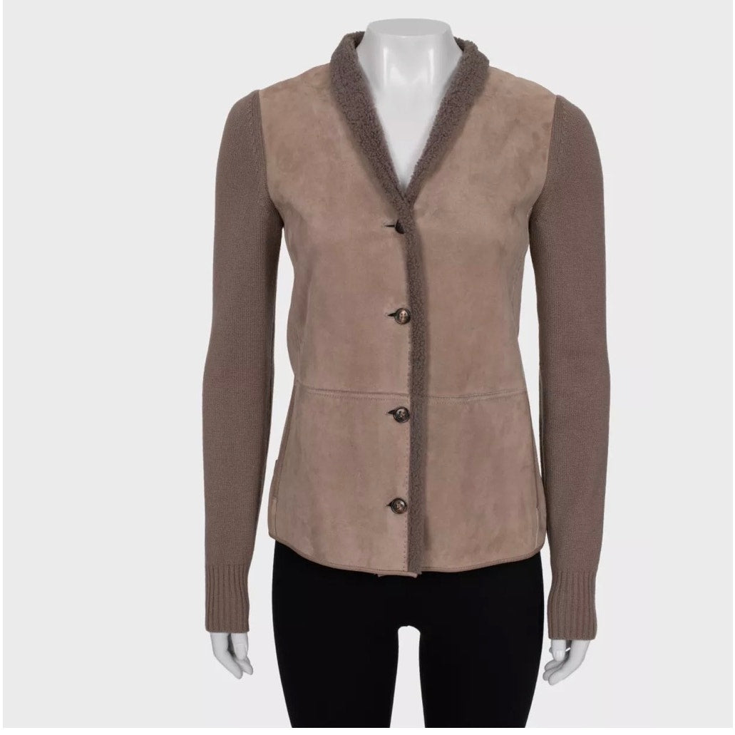 Loro Piana Luxe Brown Lambskin & Cashmere Cardigan Sz.40\S Pre-owned