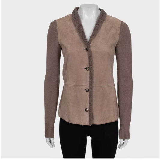 Loro Piana Luxe Brown Lambskin & Cashmere Cardigan Sz.40\S Pre-owned
