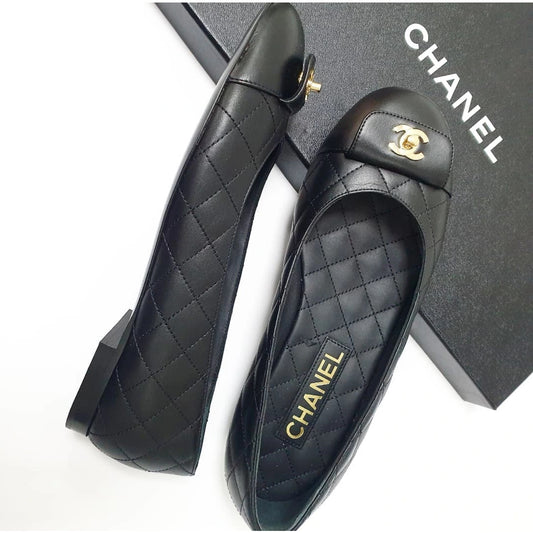 NWOB Chanel Leather Ballet Flats Sz.37 Pre-owned