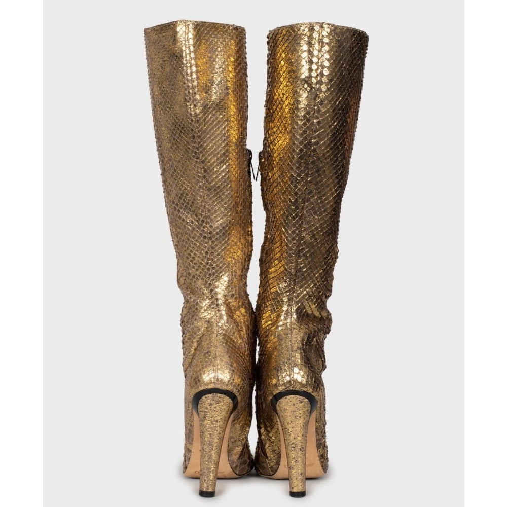 Jimmy Choo Gold Snakeskin print lambskin Boots Sz.35.5 pre-owned