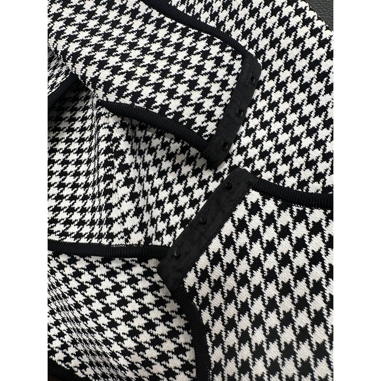 Elegant Christian Dior Houndstooth Bodysuit - Size M Pre-owned