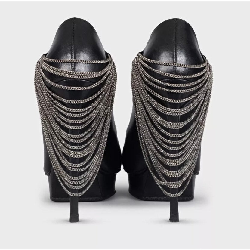 Saint Laurent Chain-Detail Black Leather Heels Sz.37 Pre-owned