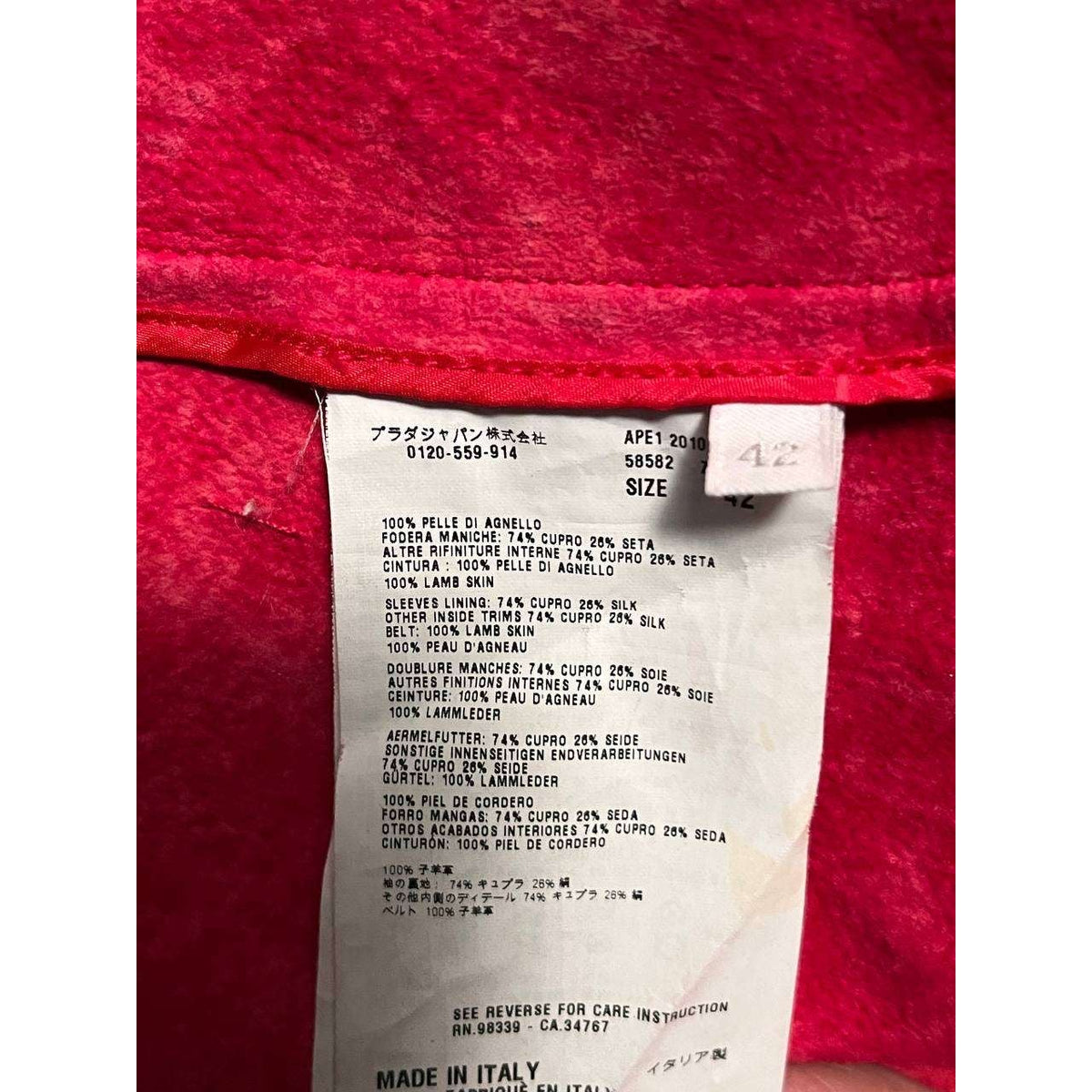 Prada Red Lambskin Cropped Jacket w/ Gold Hardware Sz.42 Pre-owned