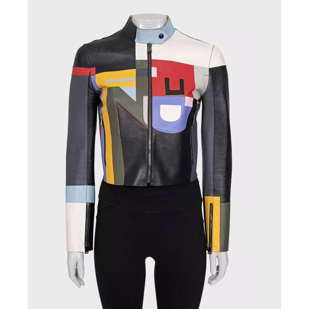 Fendi Multicolor Leather Cropped Jacket - Size 40 Pre-owned