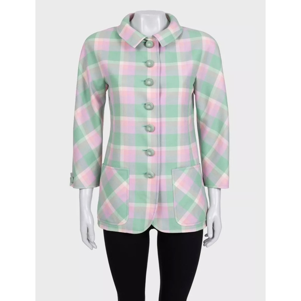 Valentino Boutique Green Plaid Cropped Coat US 6 / M Pre-owned