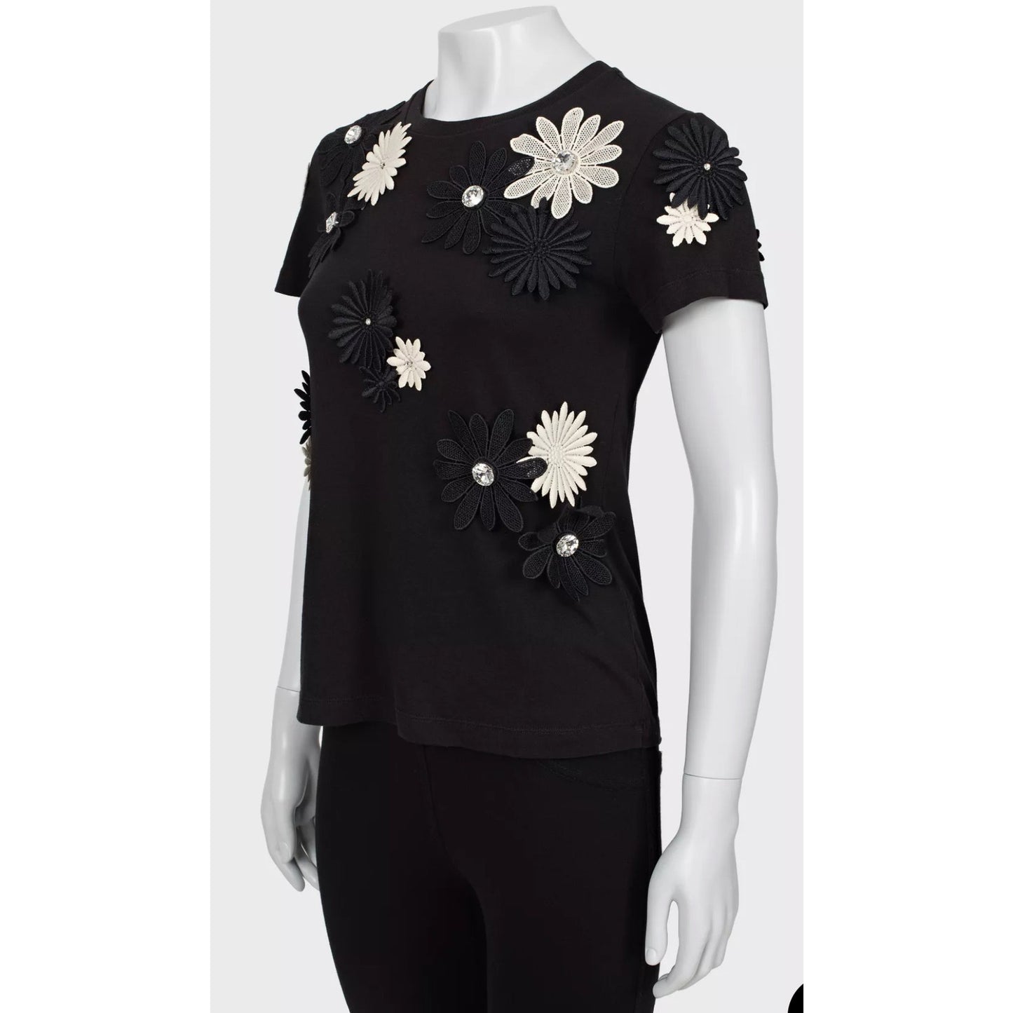 Emanuel Ungaro Black & White Floral Cotton T-Shirt Sz.38 Pre-owned