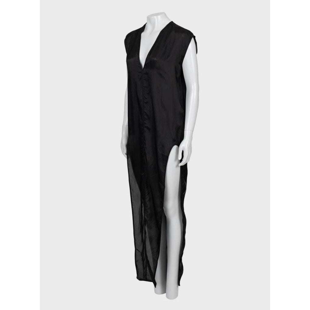 Rick Owens Black Sheer Cupro Loose Flowing Dress US4 S Pre-owned