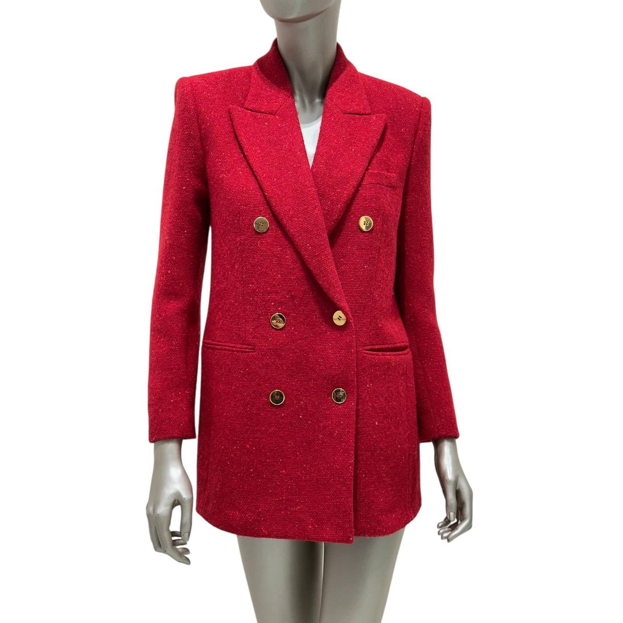 Saint Laurent Red Tweed Double Breasted Blazer Sz 40 Pre-owned