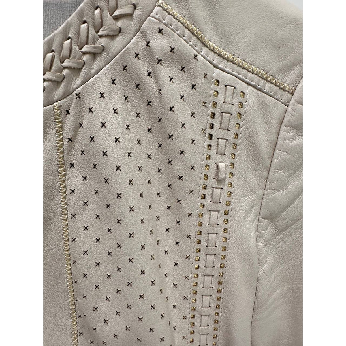 Roberto Cavalli Ivory Leather Cropped Jacket IT 40 Pre-owned