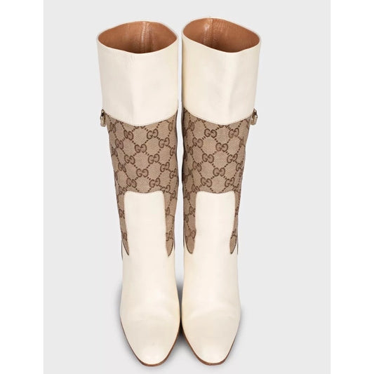Gucci White Textile & Leather Ankle Boots - Size 37.5 Pre-owned