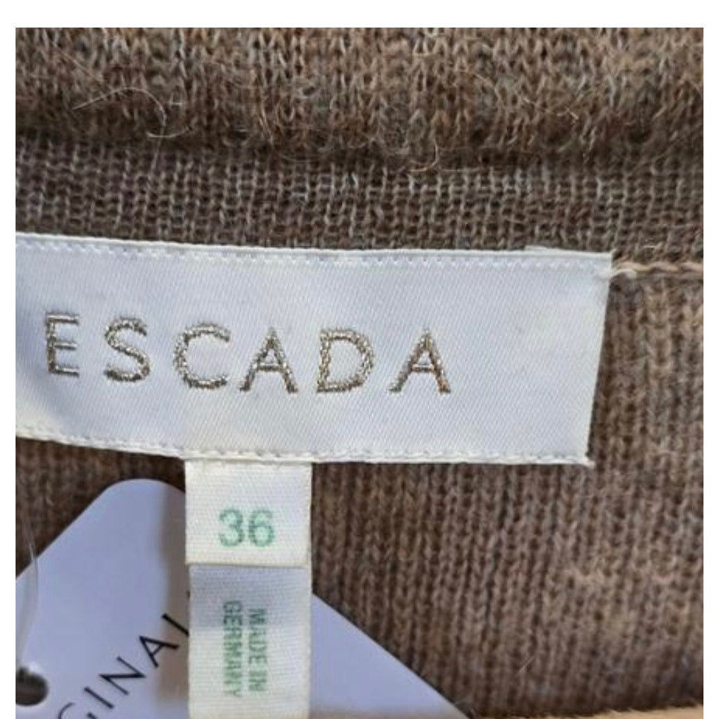 Escada Vintage Brown Suit Skirt Jacket Leather Trim S EU 36 Pre-owned