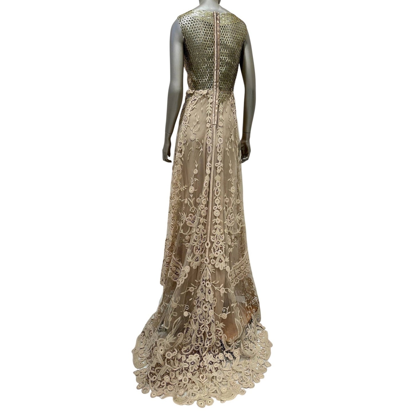 Valentino Silk Gown with Embroidery Mesh Detail Dress  Sz.6 Pre-owned
