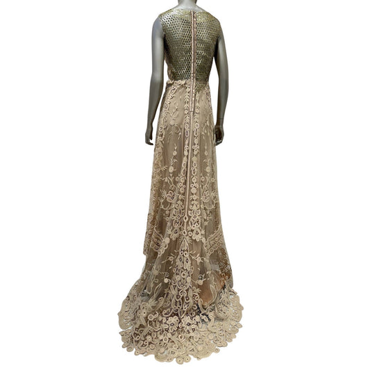 Valentino Silk Gown with Embroidery Mesh Detail Dress  Sz.6 Pre-owned