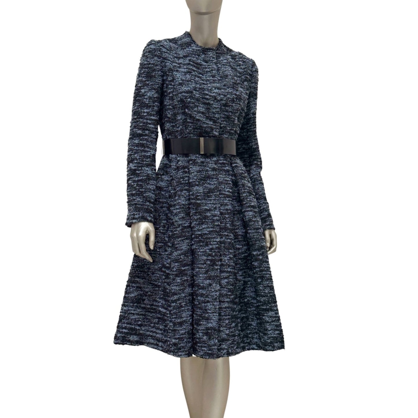 Dior Blue & Black Textured Belted Coat Dress Sz.38 Pre-owned