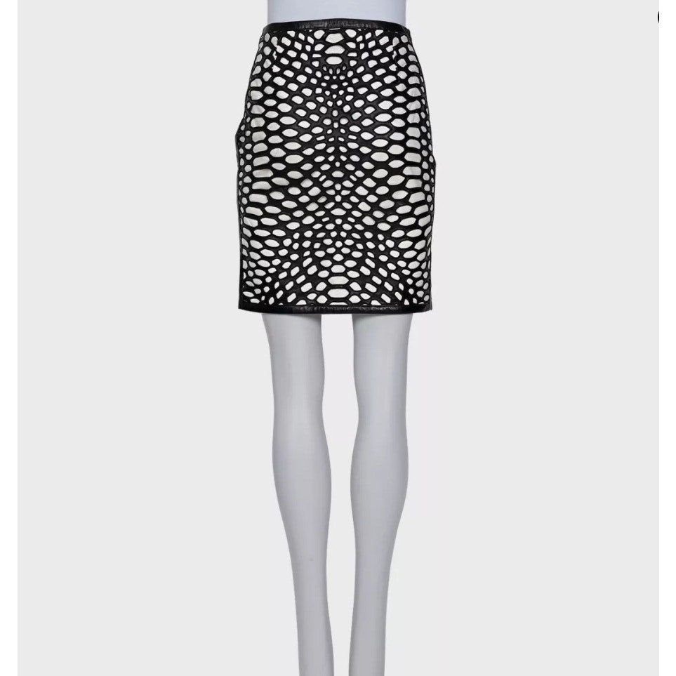 Tom Ford Black & White Perforated Leather Skirt - IT40/S Pre-owned