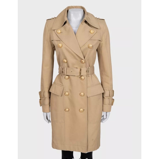Balmain Black Fitted Trench Coat Gold Buttons 38 Pre-owned