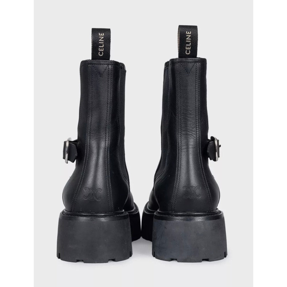 Celine Black Leather Boots with Silver Buckle - EU 39 Pre-owned