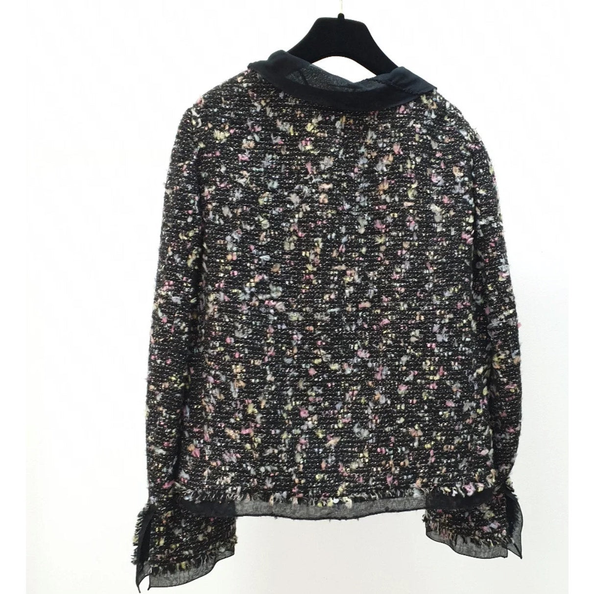 Chanel 04A Chiffon Trim Ribbon Tweed Dress Jacket Suit Sz.44 Pre-owned