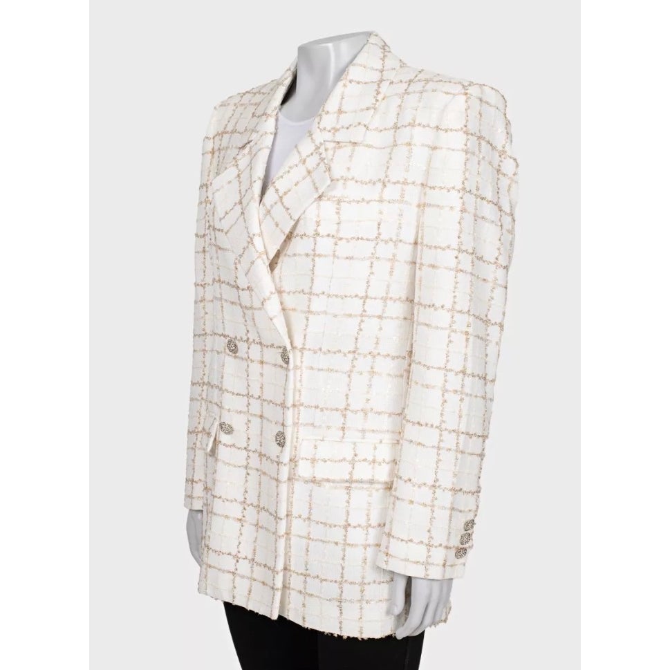 NWOT Alessandra Rich Sequin White Checked Blazer IT 42 (M) pre-owned