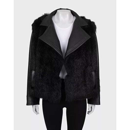 Balmain Black Lambskin Leather Faux Fur Jacket Sz.36 S Pre-owned