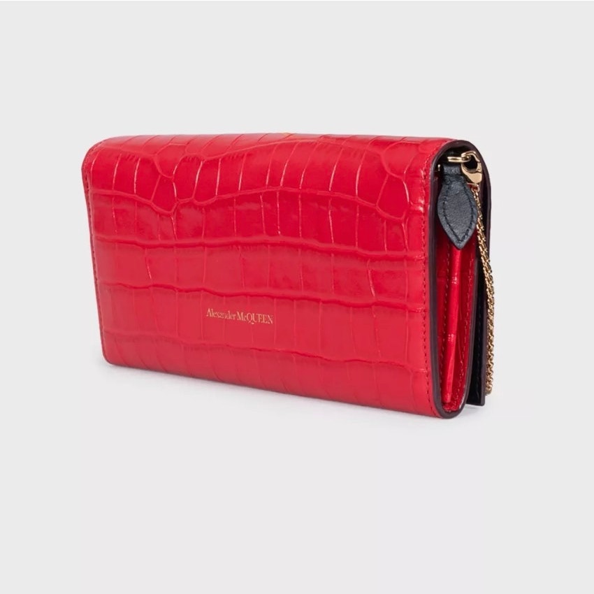 Alexander McQueen Red Embossed Leather Chain Clutch Pre-owned