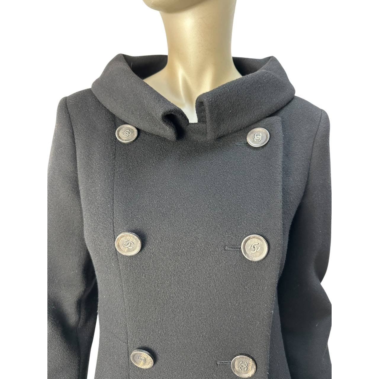 Chanel 2012 Black Wool Double Breasted Coat Sz.38 Pre-owned