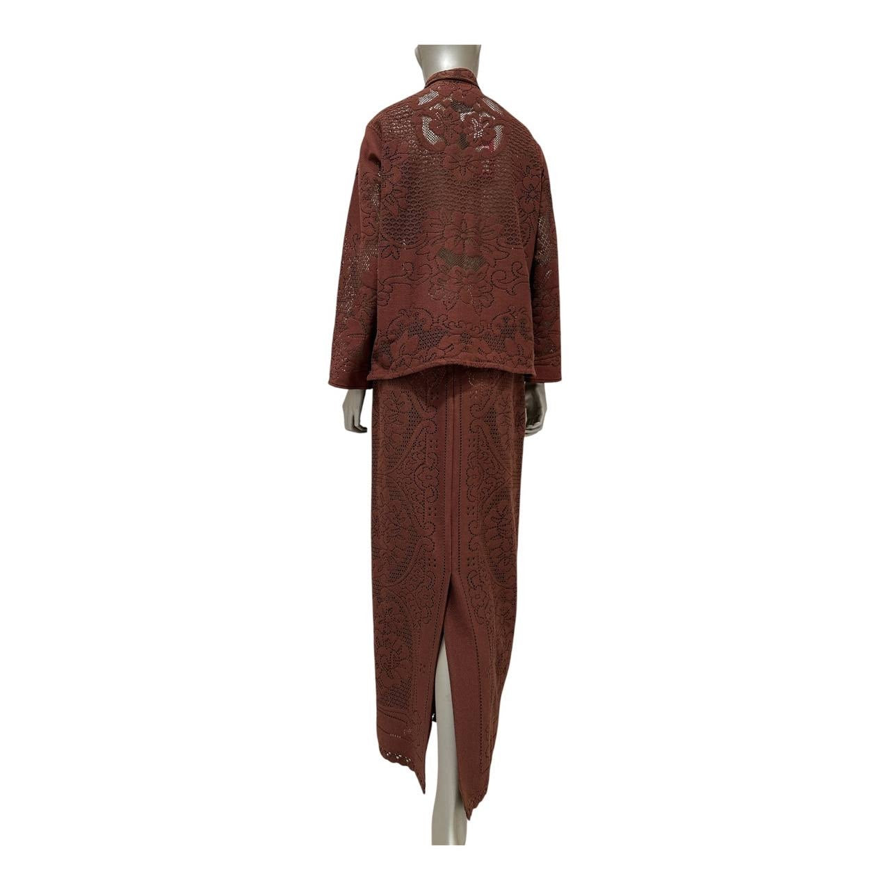 NWT Valentino Brown Laser-Cut Leather Two-Piece Set IT40 pre-owned