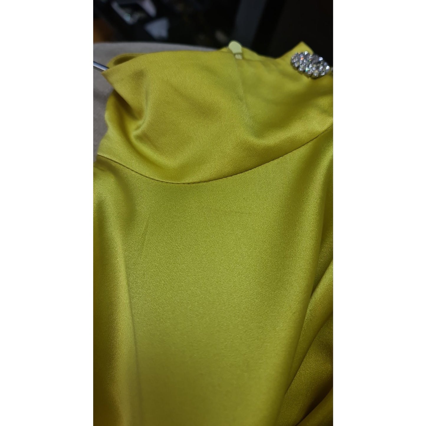 ALESSANDRA RICH Long Embellished Satin Turtleneck Dress In Yellow Sz.42 Pre-owned
