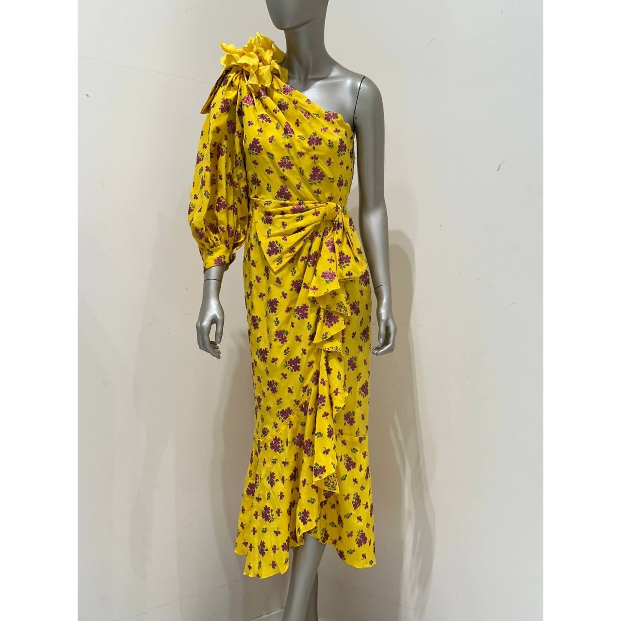 Gucci SS2008 Yellow Floral One-Shoulder Dress Sz.42 Pre-owned