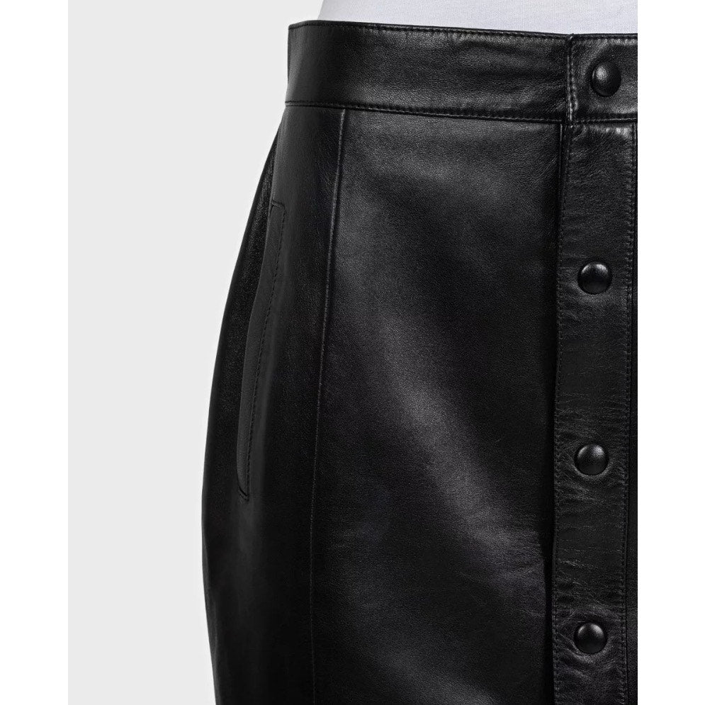 Saint Laurent Black Leather A-Line Button-Up Skirt Sz 42 Pre-owned