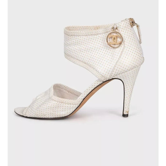 Elegant Chanel Vintage Polka Dot Leather Sandals Size 37 Pre-owned