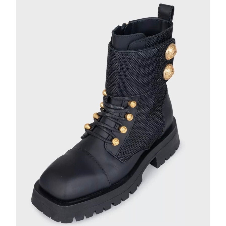 Balmain Leather Ankle Boots with Gold-Tone Buttons Sz.38 pre-owned