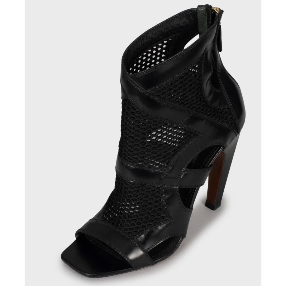 Louis Vuitton Black Mesh & Leather Open Toe Ankle Boots Sz 38.5 pre-owned