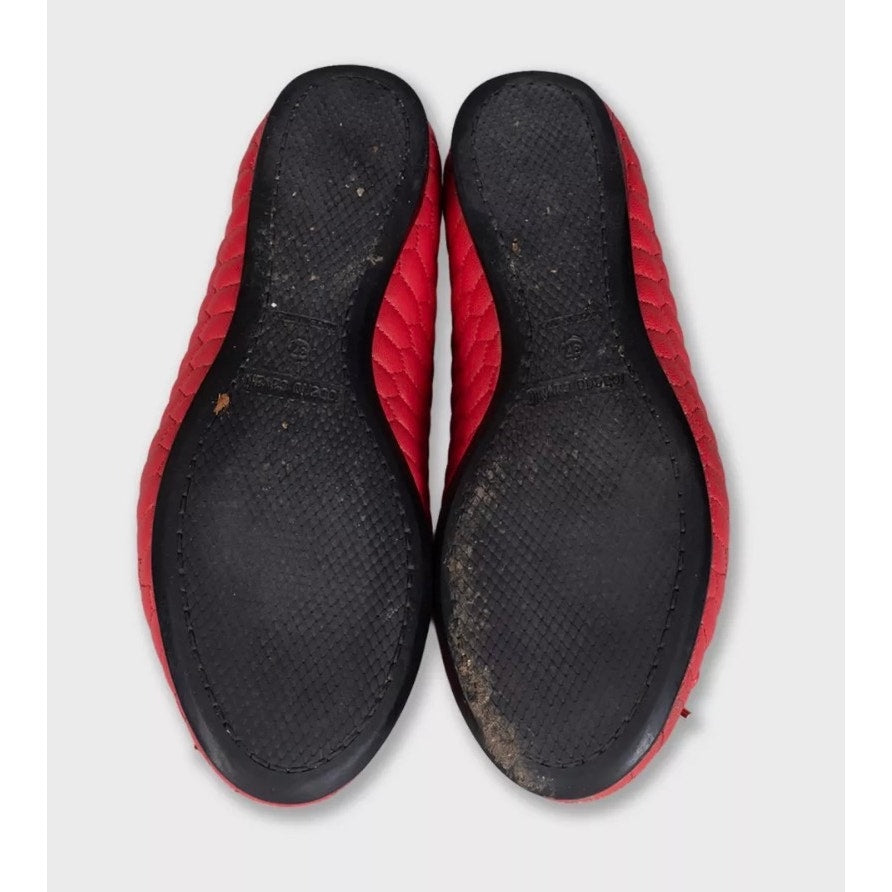 Roberto Cavalli Red Quilted Leather Flats w/ Crystal Charm EU 37 pre-owned