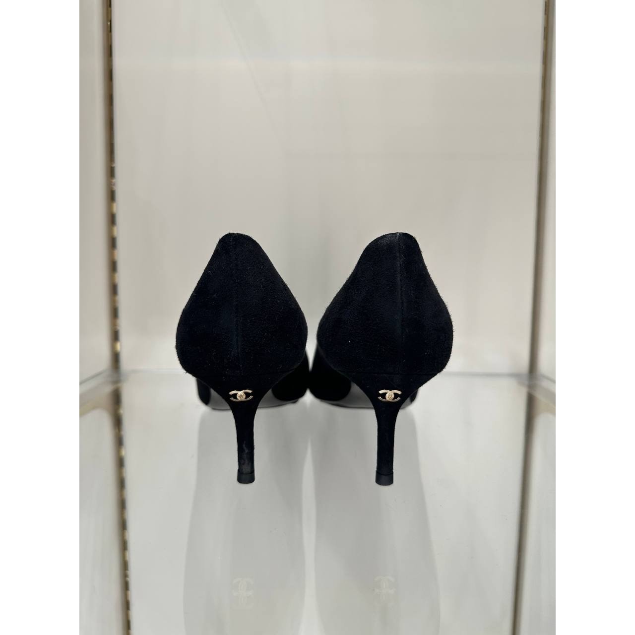 Chanel Black Suede Textile Pointed Toe Pumps 41 Pre-owned