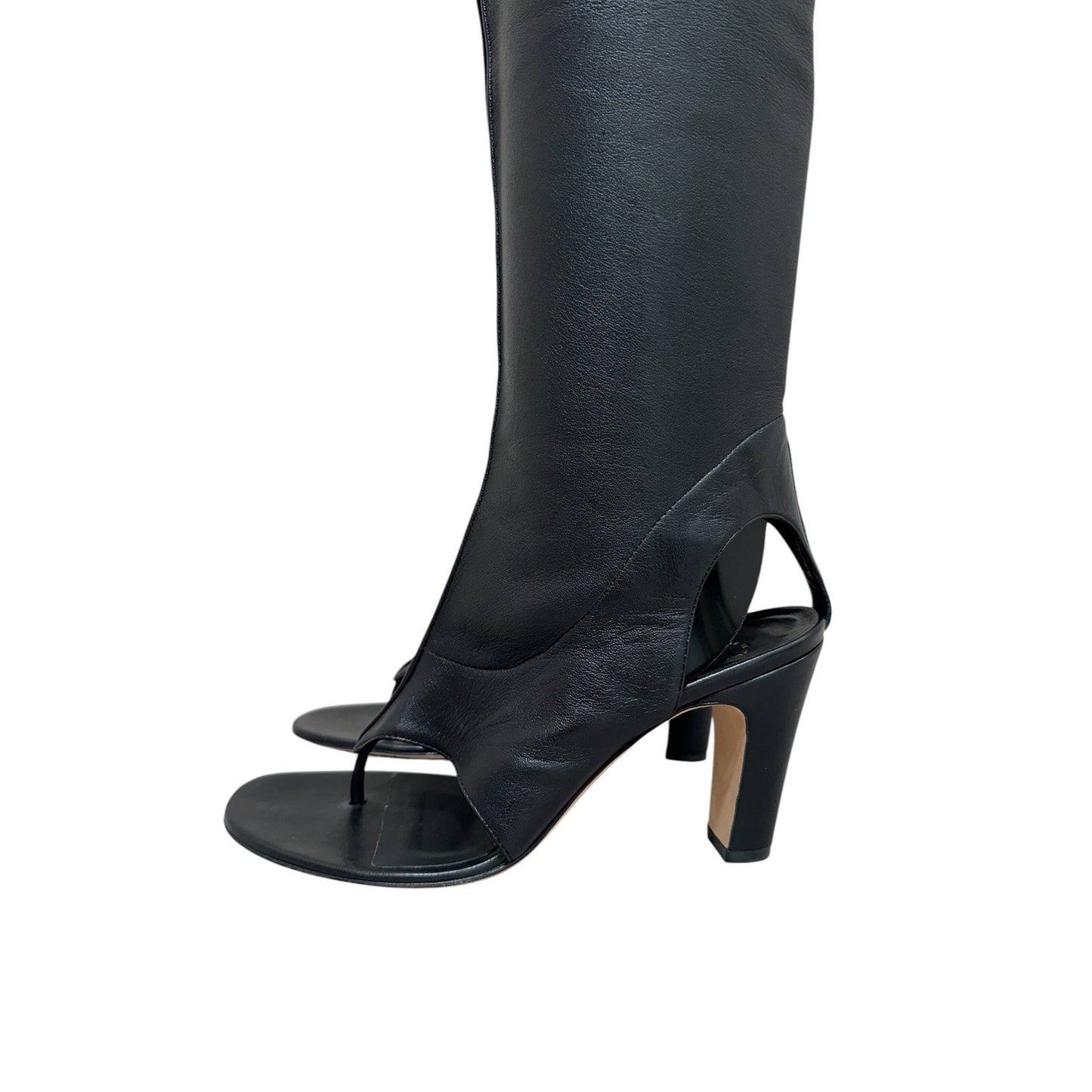 Chanel Black Leather Thong Heeled Sandal Boots 38 Pre-owned