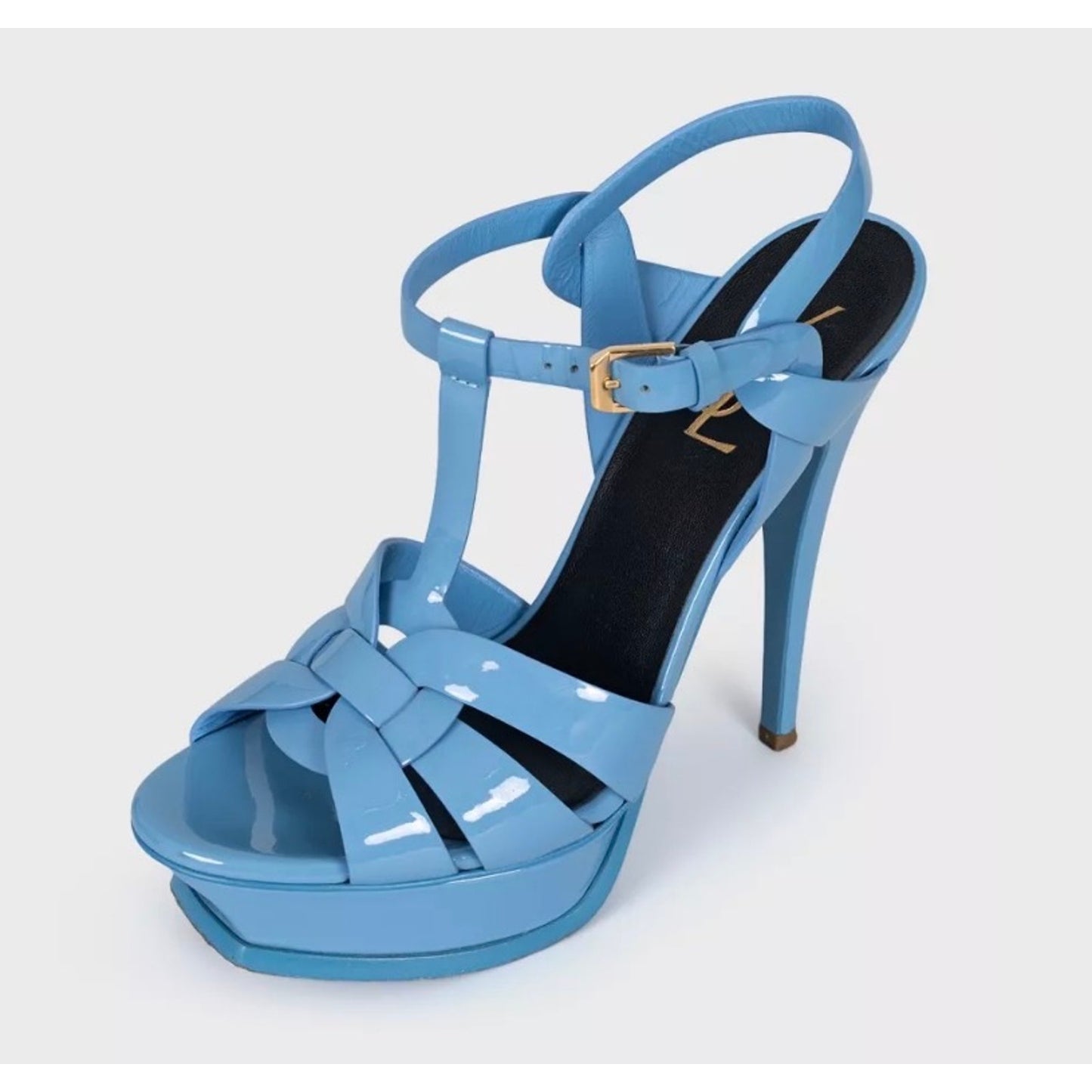 Saint Laurent Tribute Blue Leather Platform Sandals Sz.38